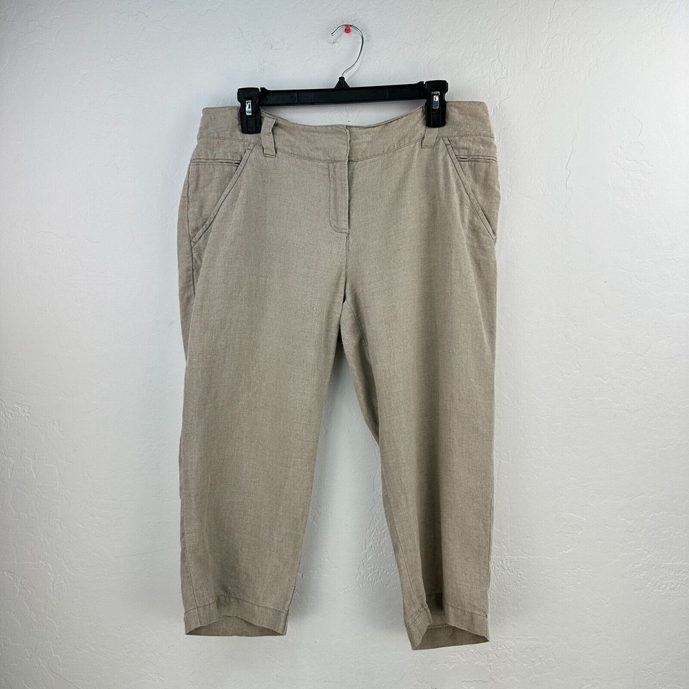 Eileen Fisher Capri Pants Womens M Tan Woven‎ Pedal Pushers Coastal Core Casual